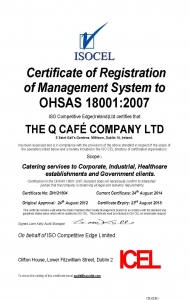 OHSAS 18001 The Q Cafe Certificate  August 2014
